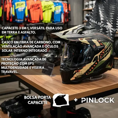 Capacete Fechado Ls2 Mx701 Explorer Extend Militar Verde Fosco