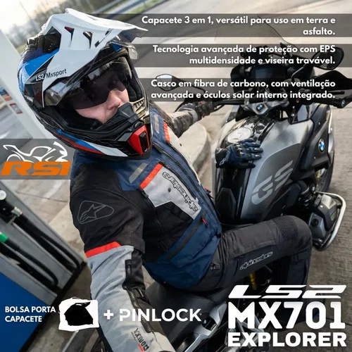 Capacete Fechado Ls2 Mx701 Frontier Full Carbon 3x1 Com Óculos Solar