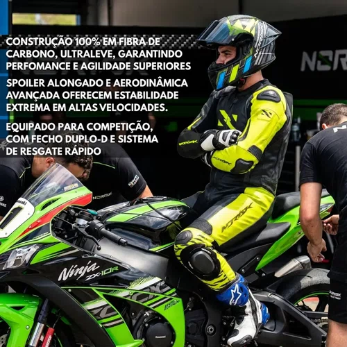 Capacete Fechado Norisk Carbon R Team Amarelo Azul Premium