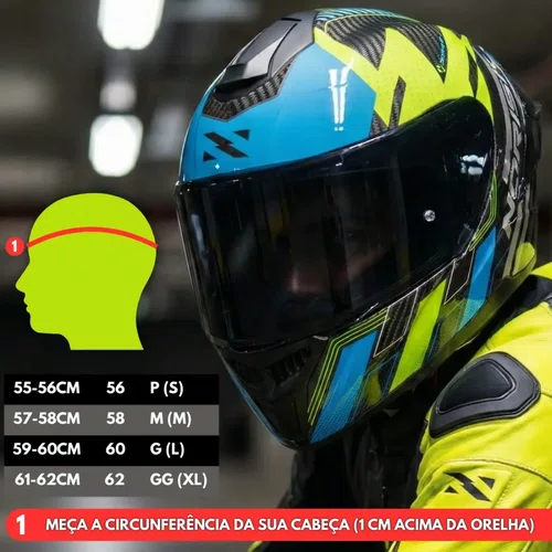 Capacete Fechado Norisk Carbon R Team Amarelo Azul Premium