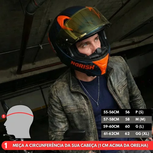 Capacete Fechado Norisk Flow Daytona Azul Fosco Laranja