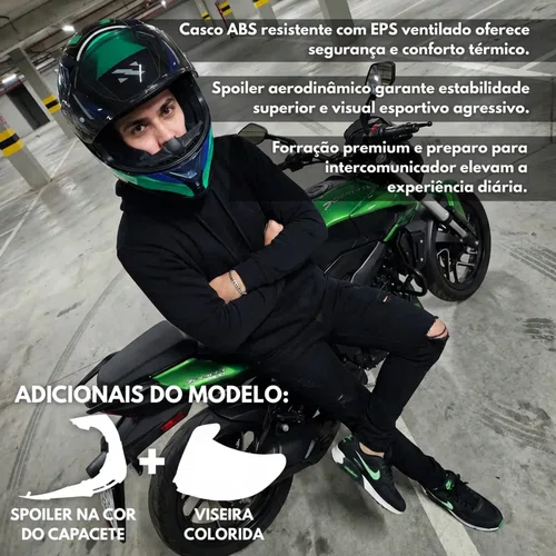 Capacete Fechado Norisk Flow Pulse Verde Azul