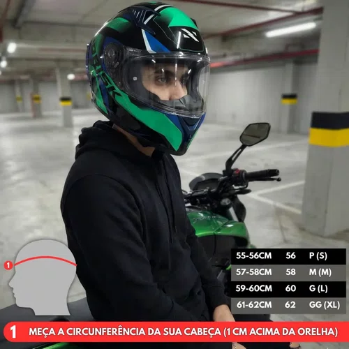 Capacete Fechado Norisk Flow Pulse Verde Azul