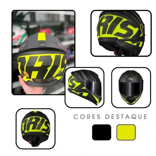 Capacete Fechado Norisk Razor Full Preto Amarelo Fosco Premium