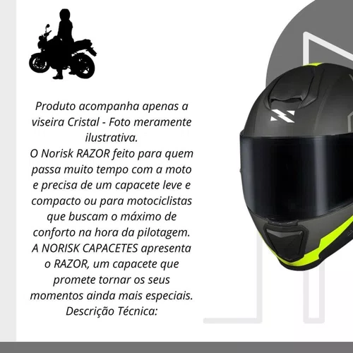Capacete Fechado Norisk Razor Full Preto Amarelo Fosco Premium