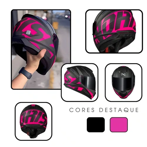 Capacete Fechado Norisk Razor Full Preto Rosa Fosco