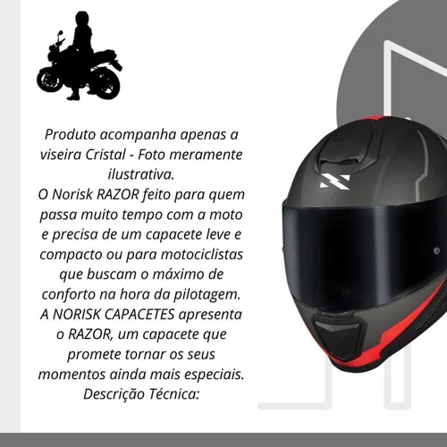 Capacete Fechado Norisk Razor Full Preto Vermelho Fosco