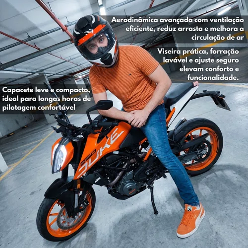 Capacete Fechado Norisk Razor Speedmax Preto Cinza Laranja