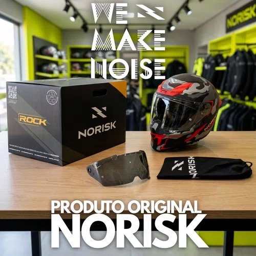 Capacete Fechado Norisk Rock C/ Oculos Solar Tactical Preto Vermelho