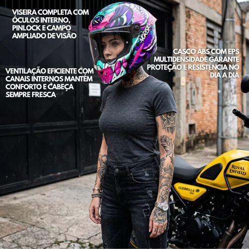 Capacete Fechado Norisk Rock Com Oculos Solar Butterfly Rosa