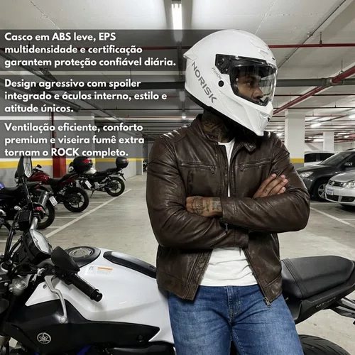 Capacete Fechado Norisk Rock Com Oculos Solar Monocolor Branco