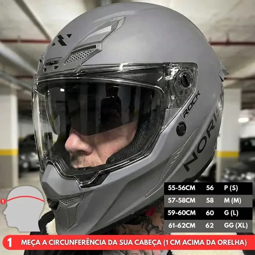 Capacete Fechado Norisk Rock Com Oculos Solar Monocolor Cinza Fosco