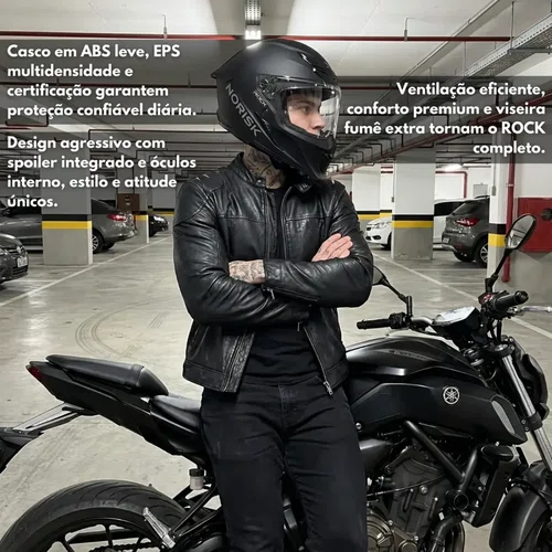 Capacete Fechado Norisk Rock Com Oculos Solar Monocolor Preto Fosco