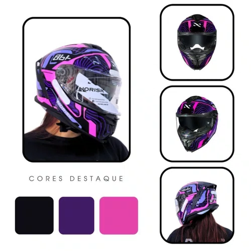 Capacete Fechado Norisk Strada 2 Fusion Roxo Preto Rosa