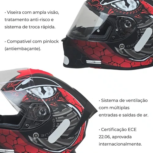 Capacete Fechado Origine Dinamo Fighter Vermelho Preto Fosco