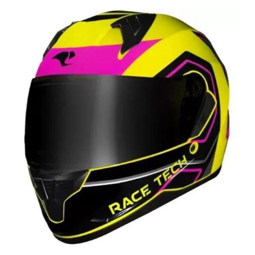 Capacete Fechado Race Tech Sector Exilio HV Amarelo Rosa Neon Preto