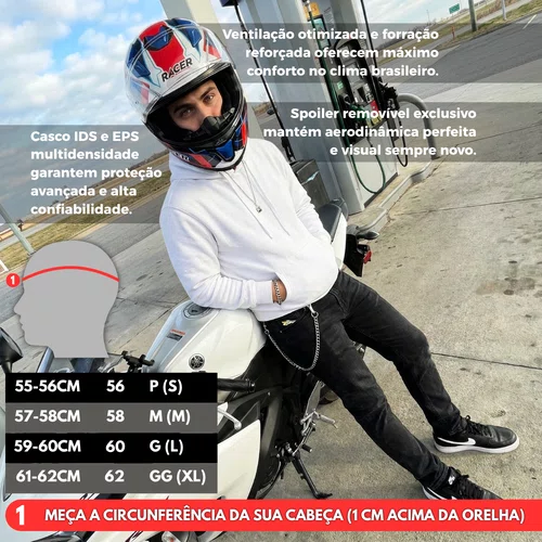 Capacete Fechado Racer1 Rc1 Icone Azul Branco Vermelho Mais Viseira Rc1 Fume