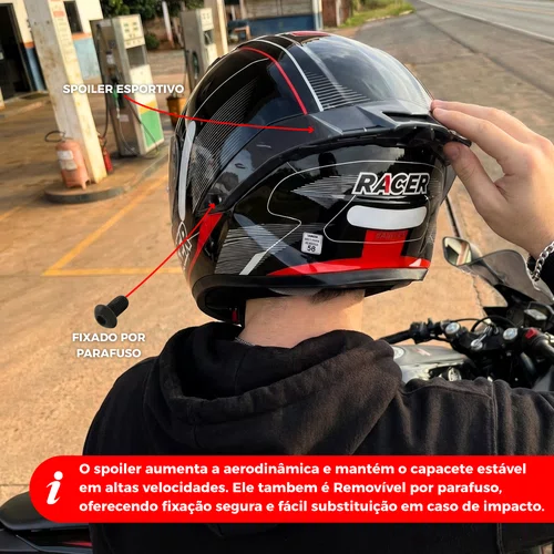 Capacete Fechado Racer1 Rc1 Icone Preto Cinza Vermelho