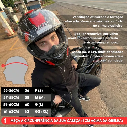 Capacete Fechado Racer1 Rc1 Icone Preto Cinza Vermelho