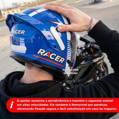 Capacete Fechado Racer1 Rc1 Nava Azul Branco Vermelho