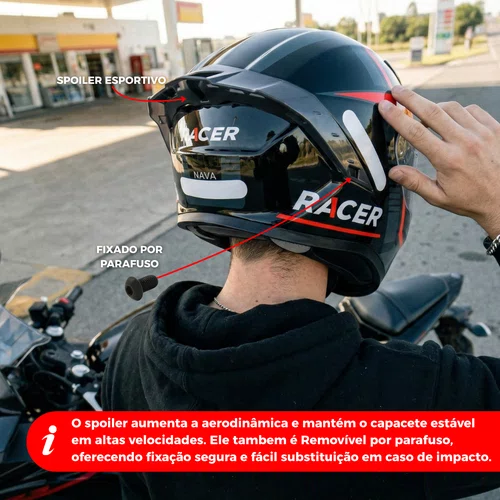 Capacete Fechado Racer1 Rc1 Nava Preto Cinza Vermelho Mais Viseira Rc1 Fume
