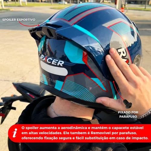 Capacete Fechado Racer1 Rc1 Octane Azul Cinza Vermelho Mais Viseira Rc1 Fume