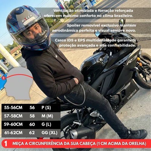 Capacete Fechado Racer1 Rc1 Octane Azul Cinza Vermelho Mais Viseira Rc1 Fume