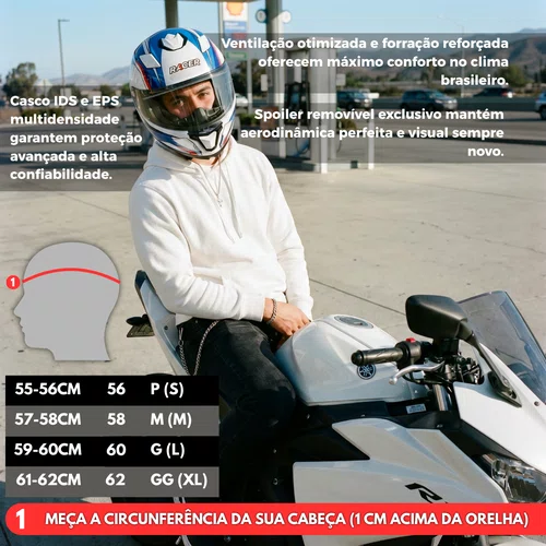 Capacete Fechado Racer1 Rc1 Octane Branco Azul Vermelho Mais Viseira Rc1 Fume