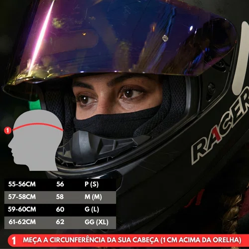 Capacete Fechado Racer1 Rc1 Preto Fosco Mais Viseira Rc1 Fumê