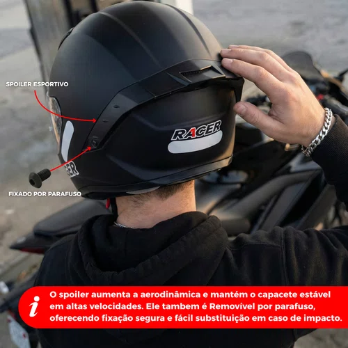 Capacete Fechado Racer1 Rc1 Preto Fosco Mais Viseira Rc1 Fumê