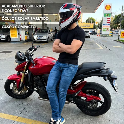 Capacete Fechado Racer1 Rc2 Start Attitude Preto Branco Vermelho