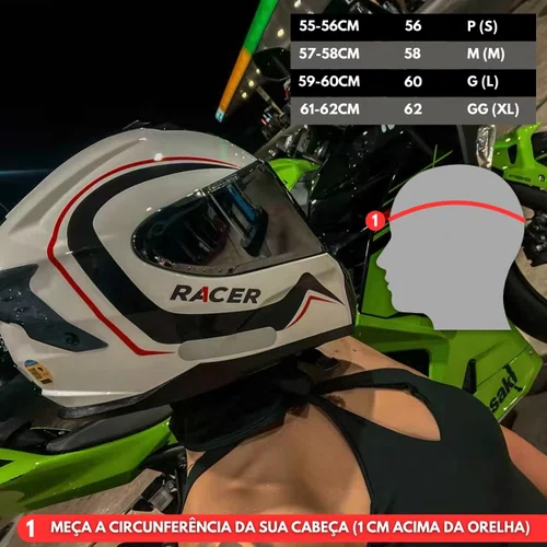 Capacete Fechado Racer1 Rc2 Start Brave Branco Preto Vermelho