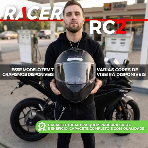 Capacete Fechado Racer1 Rc2 Start Monocolor Preto Fosco