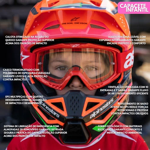 Capacete Infantil Alpinestars SM3 Youth Deegan Laranja Fluor