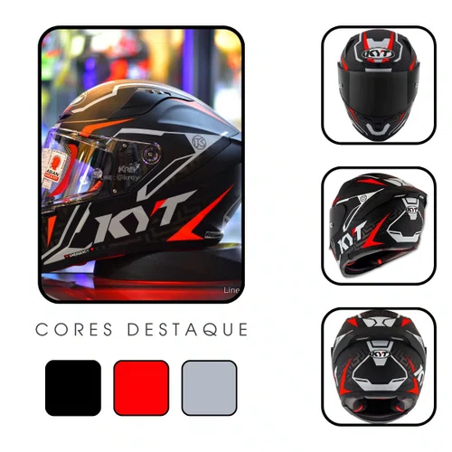 Capacete Kyt Striker 2V Asphalt Preto Fosco Vermelho Original