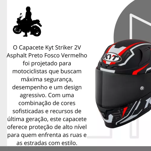 Capacete Kyt Striker 2V Asphalt Preto Fosco Vermelho Original
