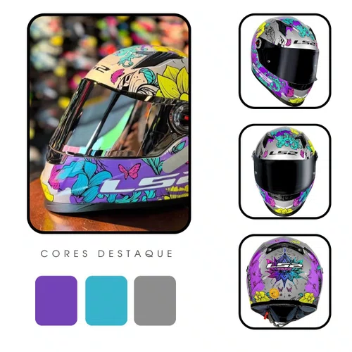 Capacete Fechado Ls2 Ff358 Dreamcatcher Flores Prata