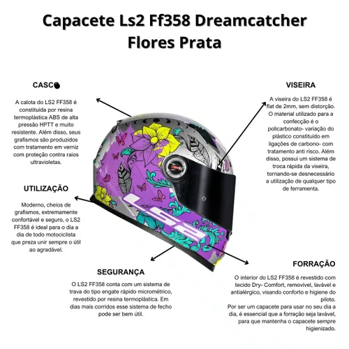Capacete Fechado Ls2 Ff358 Dreamcatcher Flores Prata