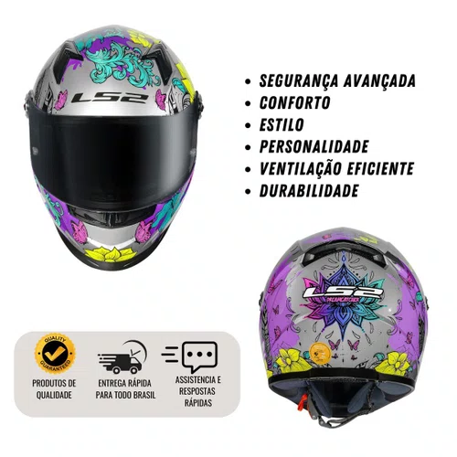 Capacete Fechado Ls2 Ff358 Dreamcatcher Flores Prata