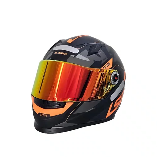 Capacete Fechado LS2 FF358 Tank Camo Preto Laranja Fosco
