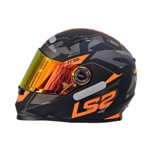 Capacete Fechado LS2 FF358 Tank Camo Preto Laranja Fosco