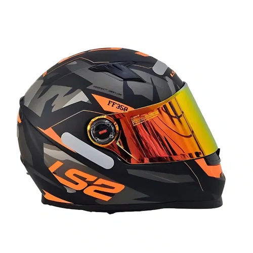 Capacete Fechado LS2 FF358 Tank Camo Preto Laranja Fosco