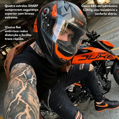 Capacete Fechado LS2 FF358 Tank Camo Preto Laranja Fosco