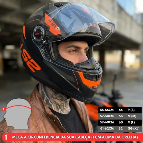 Capacete Fechado LS2 FF358 Tank Camo Preto Laranja Fosco