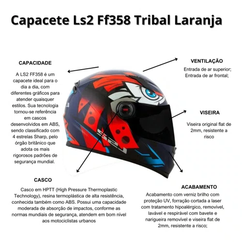 Capacete Fechado Ls2 Ff358 Tribal Laranja