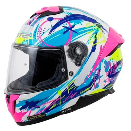 Capacete Fechado LS2 FF808 Stream 2 Scratches Branco Roxo Fosco