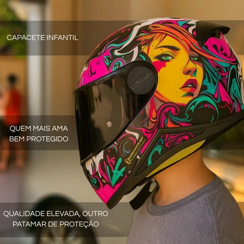 Capacete Fechado Ls2 Infantil FF812 Cyberg Roxo Cyan Fosco