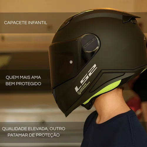Capacete Fechado Ls2 Infantil FF812 Monocolor Preto Fosco