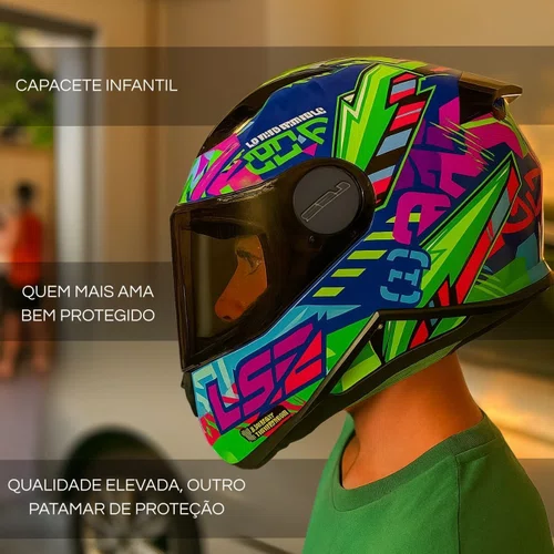 Capacete Fechado Ls2 Infantil FF812 Svent Azul Verde
