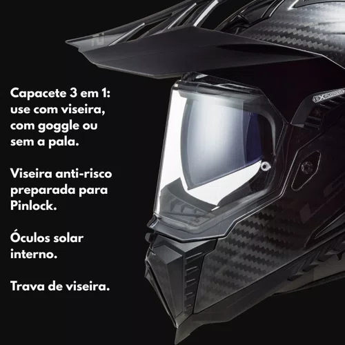 Capacete Fechado Ls2 Mx701 Explorer Carbon Solid Original Premium